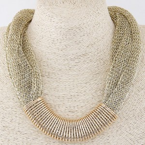 Golden Metallic Wire Pendant Thick Chain Fashion Necklace - Golden