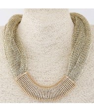 Golden Metallic Wire Pendant Thick Chain Fashion Necklace - Golden