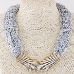 Golden Metallic Wire Pendant Thick Chain Fashion Necklace - Silver