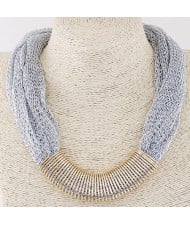 Golden Metallic Wire Pendant Thick Chain Fashion Necklace - Silver