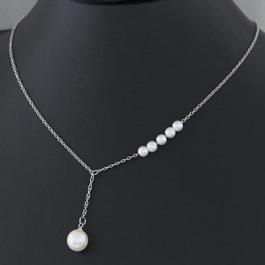 Sweet Pearls Decorated Asymmetric Fashion Necklace - Silver