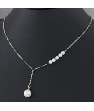Sweet Pearls Decorated Asymmetric Fashion Necklace - Silver
