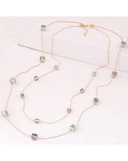 Crystal Cubics Decorated Two Layers Golden Chain Fashion Necklace - White
