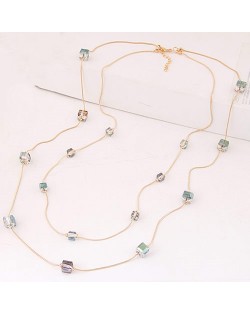 Crystal Cubics Decorated Two Layers Golden Chain Fashion Necklace - White