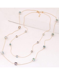 Crystal Cubics Decorated Two Layers Golden Chain Fashion Necklace - White