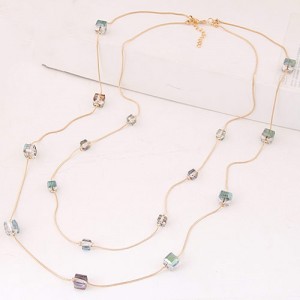 Crystal Cubics Decorated Two Layers Golden Chain Fashion Necklace - White