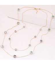 Crystal Cubics Decorated Two Layers Golden Chain Fashion Necklace - White