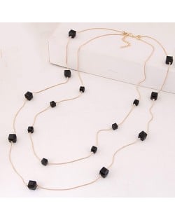 Crystal Cubics Decorated Two Layers Golden Chain Fashion Necklace - Black