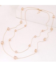 Crystal Cubics Decorated Two Layers Golden Chain Fashion Necklace - Champagne