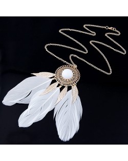 Elegant Feather Pendant Long Chain Fashion Necklace - White