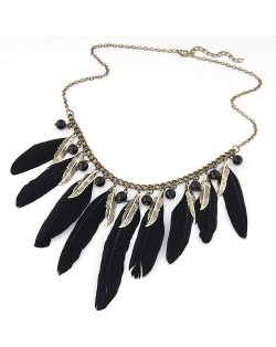 Western Fashion Black Feather Theme Long Necklace
