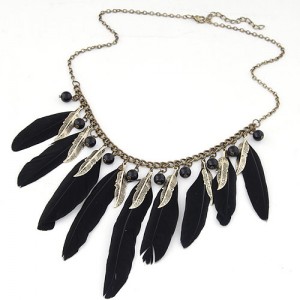 Western Fashion Black Feather Theme Long Necklace