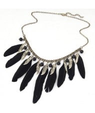 Western Fashion Black Feather Theme Long Necklace