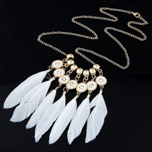 White Feather Pendant Design Long Fashion Necklace