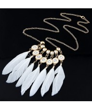 White Feather Pendant Design Long Fashion Necklace