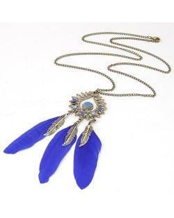 Triple Blue Feather Pendant Fashion Necklace