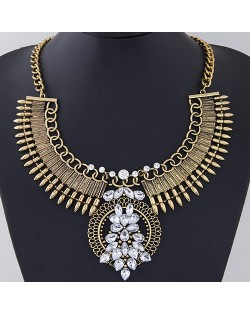 Rhinestone Combined Flower Cluster Arch Shape Statement Fashion Necklace - Copper
