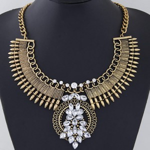 Rhinestone Combined Flower Cluster Arch Shape Statement Fashion Necklace - Copper