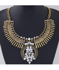 Rhinestone Combined Flower Cluster Arch Shape Statement Fashion Necklace - Copper