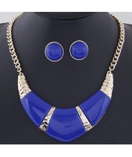 Bold Resin Gem Inlaid Coarse Arch Fashion Necklace and Earrings Set - Blue