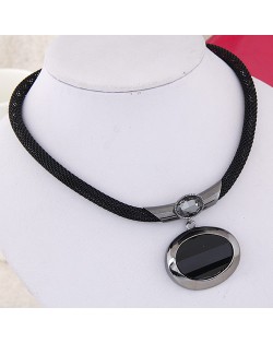 Graceful Oval Gem Pendant Alloy Fashion Necklace - Gun Black