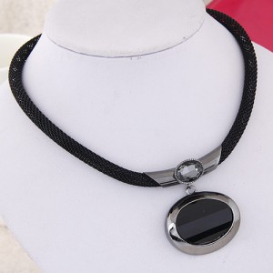 Graceful Oval Gem Pendant Alloy Fashion Necklace - Gun Black