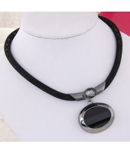Graceful Oval Gem Pendant Alloy Fashion Necklace - Gun Black
