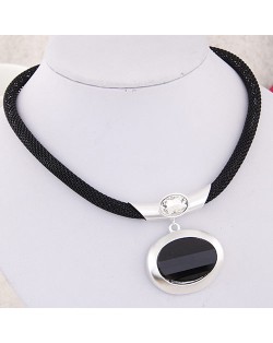 Graceful Oval Gem Pendant Alloy Fashion Necklace - Silver