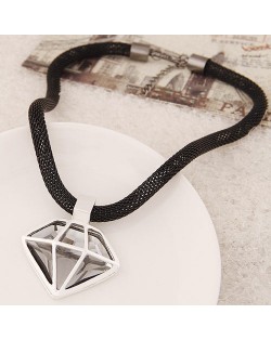 Giant Diamond Pendant Alloy Fashion Necklace - Silver