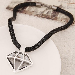 Giant Diamond Pendant Alloy Fashion Necklace - Silver