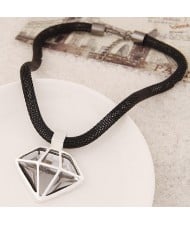 Giant Diamond Pendant Alloy Fashion Necklace - Silver