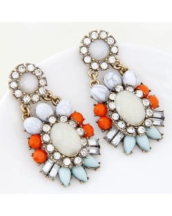 Shining Gems Combined Dangling Bold Flower Design Fashion Ear Studs
