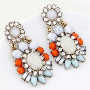 Shining Gems Combined Dangling Bold Flower Design Fashion Ear Studs