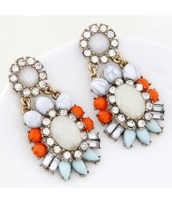 Shining Gems Combined Dangling Bold Flower Design Fashion Ear Studs