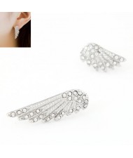 Delicate Rhinestone Embellished Silver Angel Wings Fashion Earrings