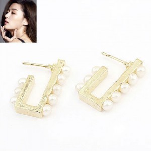 Pearls Inlaid Irregular Bar Fashion Ear Studs - Golden