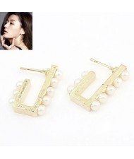 Pearls Inlaid Irregular Bar Fashion Ear Studs - Golden