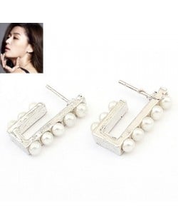 Pearls Inlaid Irregular Bar Fashion Ear Studs - Silver