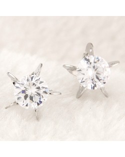 Cubic Zirconia Embedded Sweet Flower Design Ear Studs - Silver