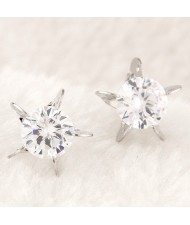 Cubic Zirconia Embedded Sweet Flower Design Ear Studs - Silver