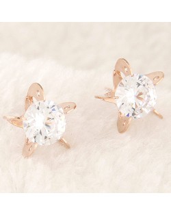 Cubic Zirconia Embedded Sweet Flower Design Ear Studs - Golden