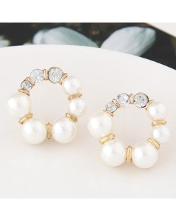 Rhinestone and Pearl Combined Korean Style Floral Hoop Ear Studs