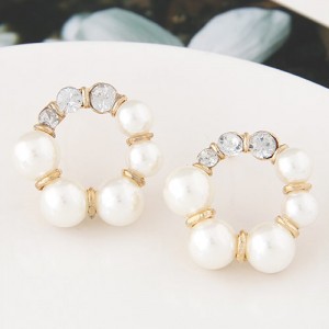 Rhinestone and Pearl Combined Korean Style Floral Hoop Ear Studs