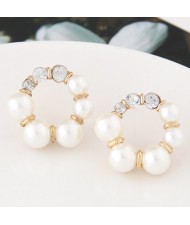 Rhinestone and Pearl Combined Korean Style Floral Hoop Ear Studs