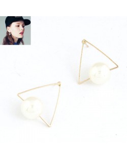 American Fashion Pearl Decorated Golden Triangle Ear Studs - White