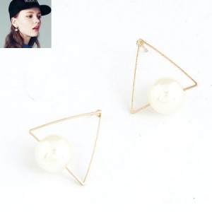 American Fashion Pearl Decorated Golden Triangle Ear Studs - White