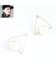 American Fashion Pearl Decorated Golden Triangle Ear Studs - White