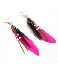High Fashion Unique Beads Decorated Feather Earrings - Rose