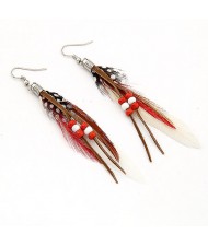 High Fashion Unique Beads Decorated Feather Earrings - White