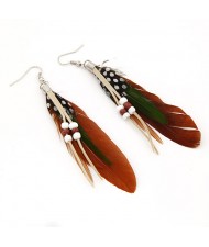 High Fashion Unique Beads Decorated Feather Earrings - Dark Coffee